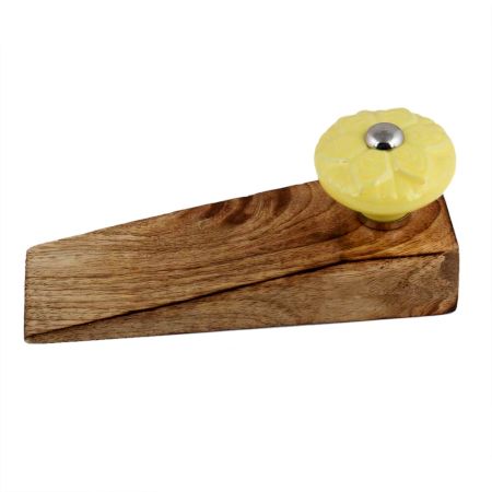 Yellow Wheel Flower Ceramic Wooden Door Stopper